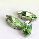 (S18S apple green) 50 Pcs, 7 x 15mm Sew On Crystal Horse Eye Beads, Glass Leaf 