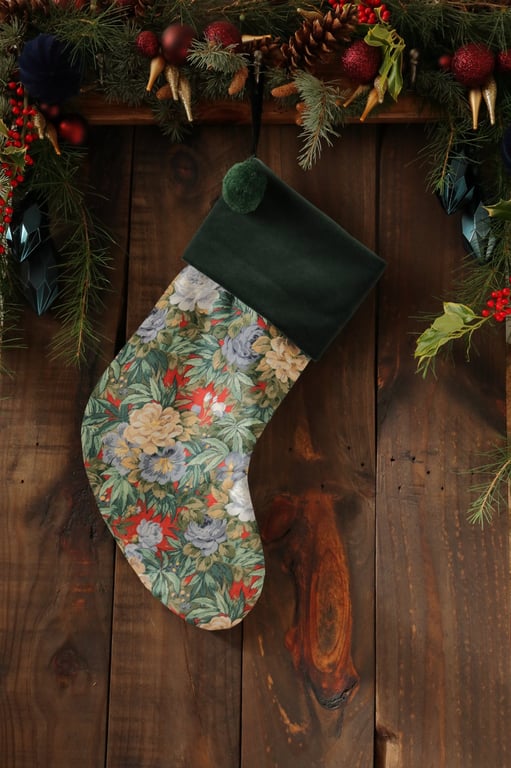 Christmas Stocking Vintage Linden Pom Pom Green