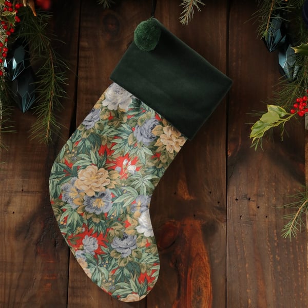 Christmas Stocking Vintage Linden Pom Pom Green