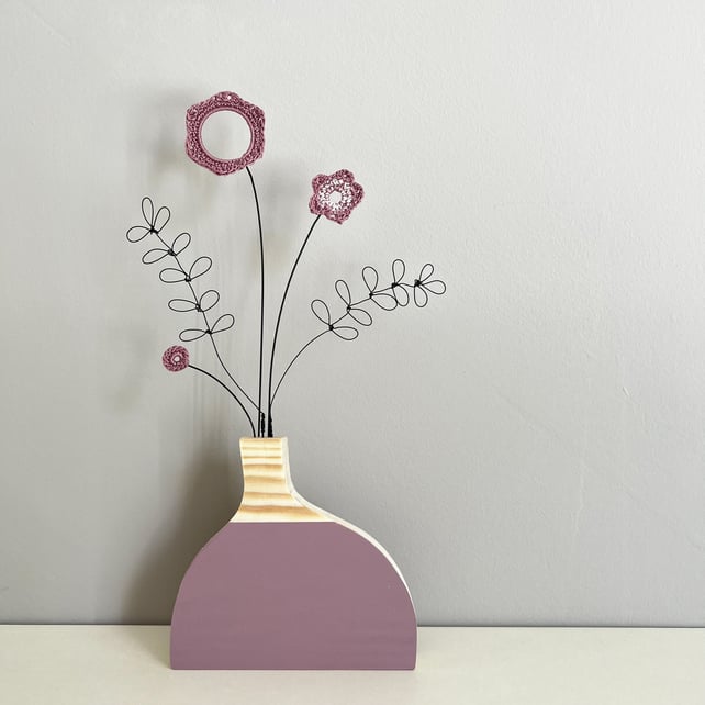 Forever flowers in wooden vase - Musk Pink