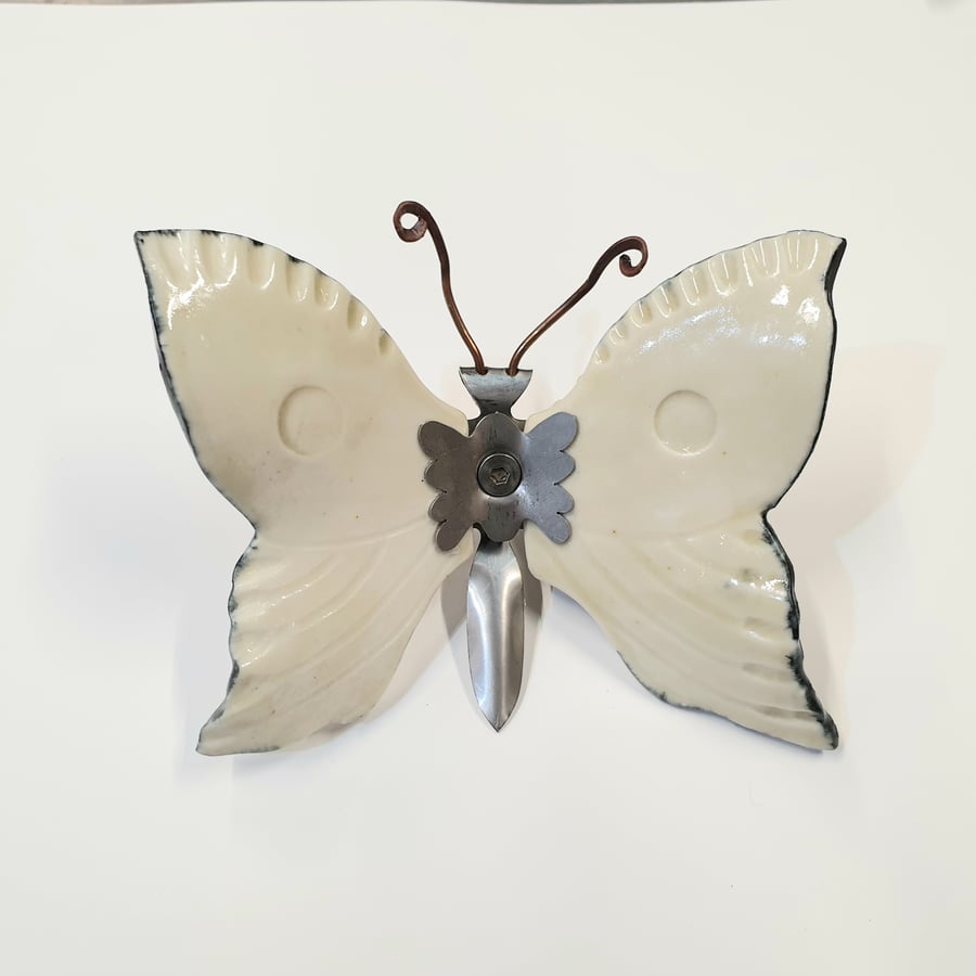 Butterfly Wall Art - Ceramic and Metal - Cream Butterfly