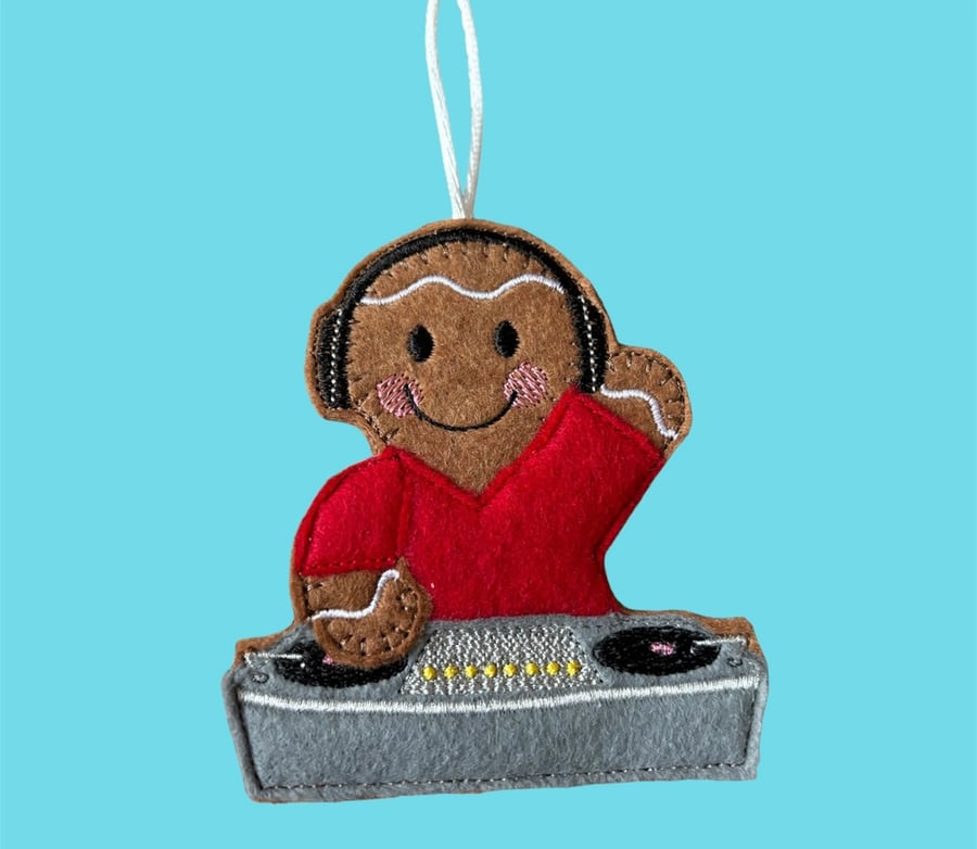 DJ gingerbread man Embroidered Hanging Keepsake