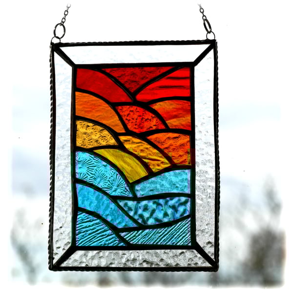  Stained Glass Suncatcher Sunset Ripples Handmade Sea Waves 