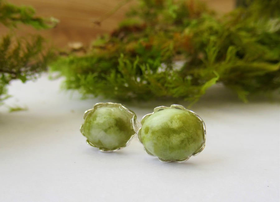 'Magically Marbled' unique Connemara Marble filigree earrings
