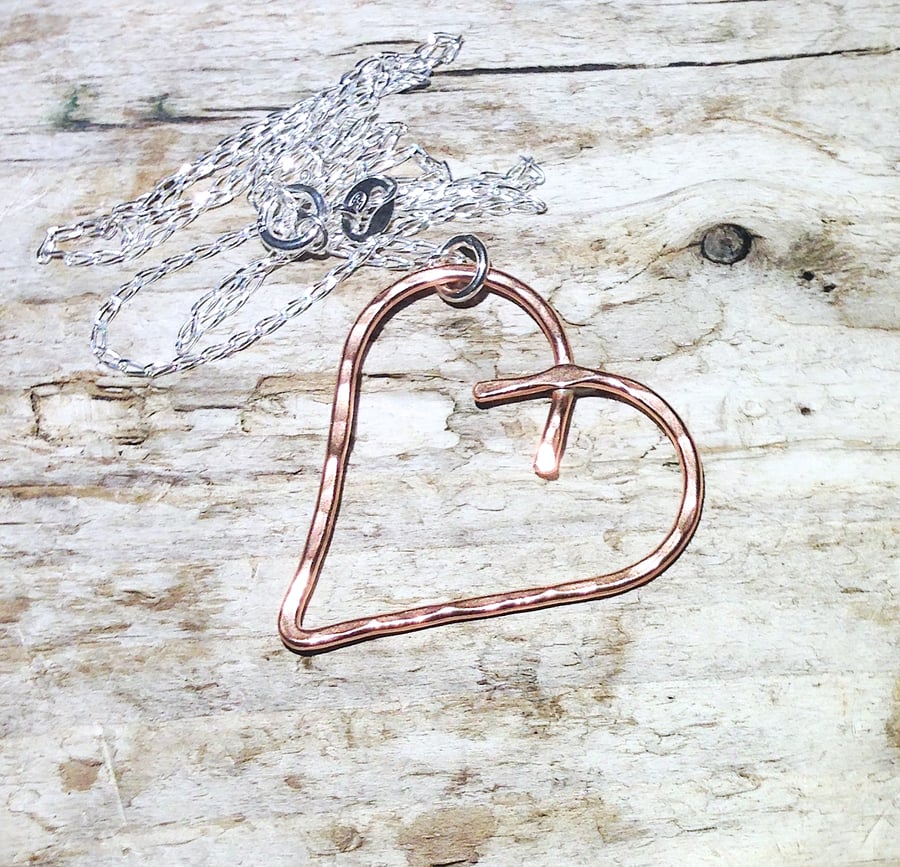 Copper Heart Pendant Necklace - UK Free Post