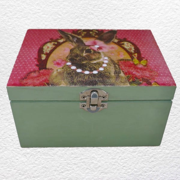 Rabbit: Decoupaged Wooden Trinket Keepsake Box 16cm (6.25”)