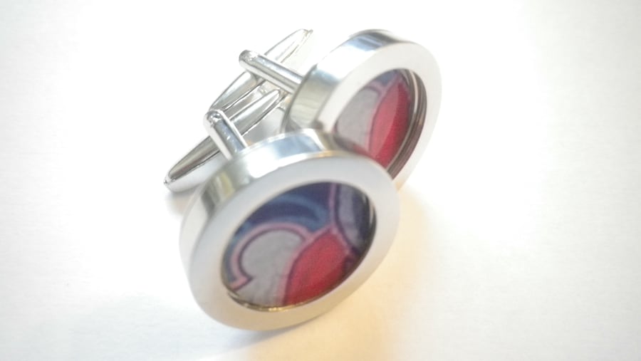 Red Blue abstract cufflinks., free shipping, gift wrapped, elegant image, 1234 