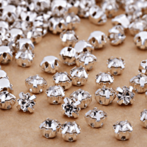 (S31S white) 100 pcs, 7mm Silver Base  Sew On Rhinestone, Crystal Gems