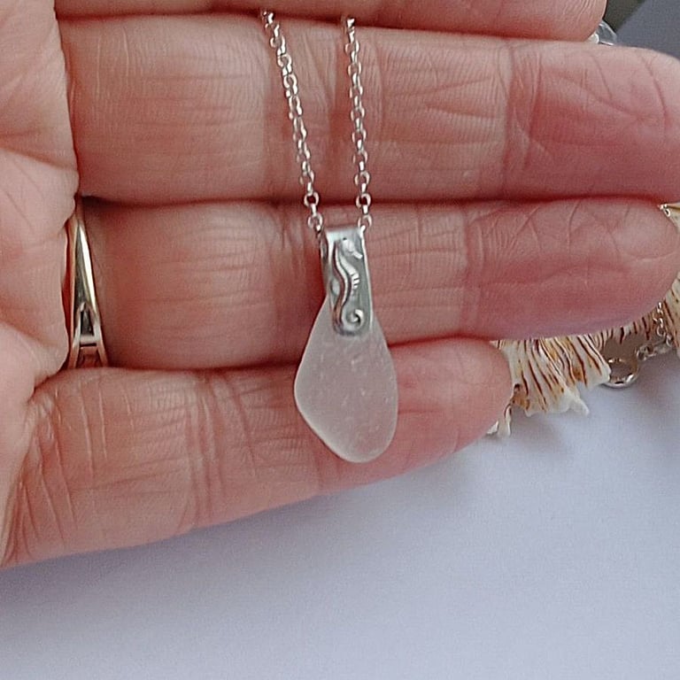 seahorse seaham seaglass pendant sterling silver 