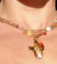 Gold Tone Double Strand Necklace with Amber-Coloured Crystal Drops  - Image 3