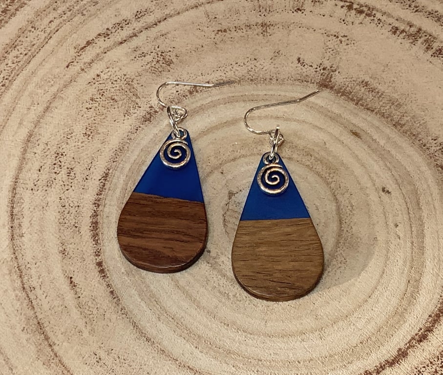 Walnut Wood & Resin Teardrop Earrings.