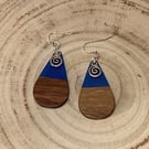Walnut Wood & Resin Teardrop Earrings.