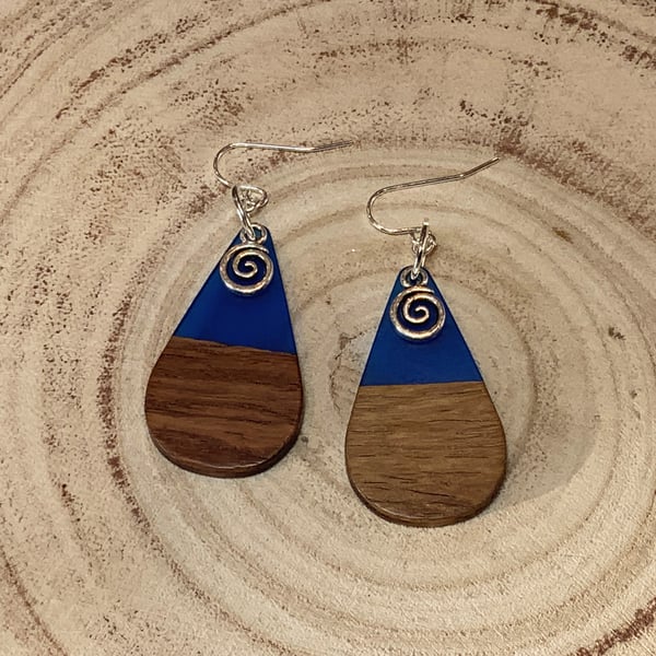Walnut Wood & Resin Teardrop Earrings.