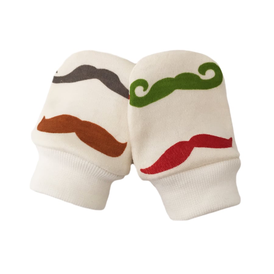 ORGANIC Baby SCRATCH MITTENS in MOUSTACHES STACHES  A New Baby Gift Idea