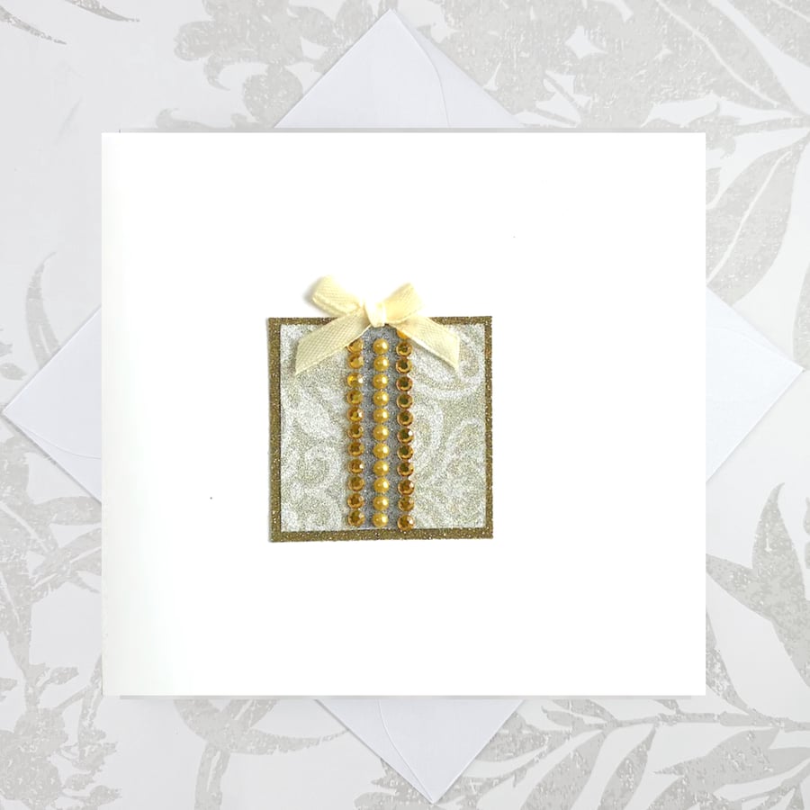 Handmade birthday card - faux jewels diamonds, topaz birthday gift golden