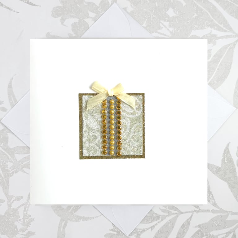 Handmade birthday card - faux jewels diamonds, topaz birthday gift golden
