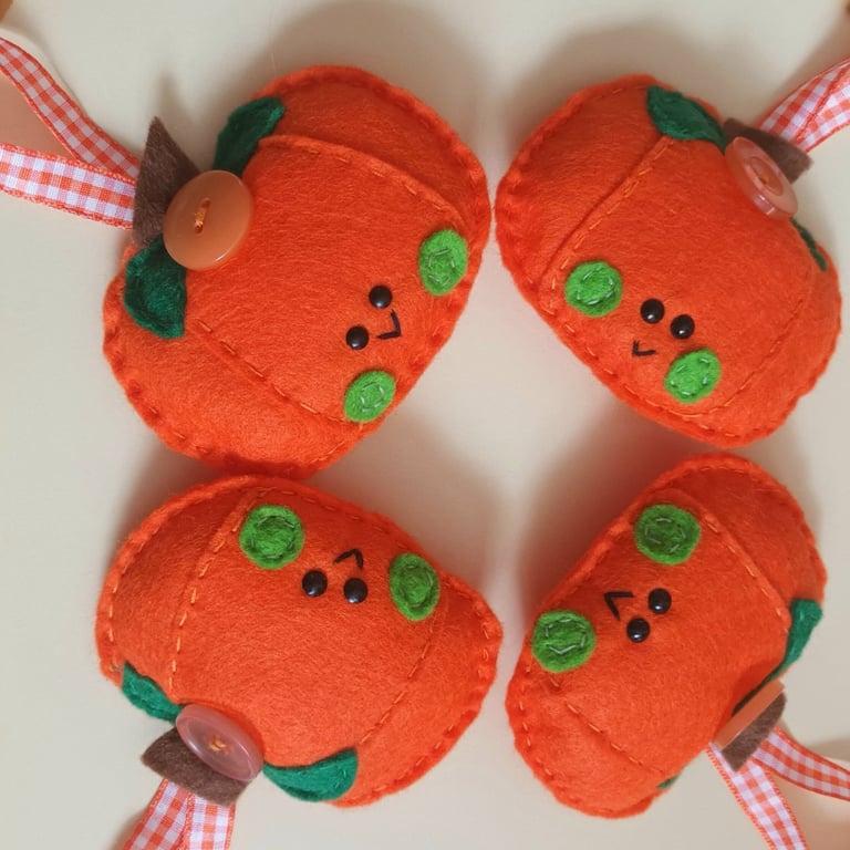 Halloween Felt Pumpkin hanging decoration hand sewn in wool blend felt. 