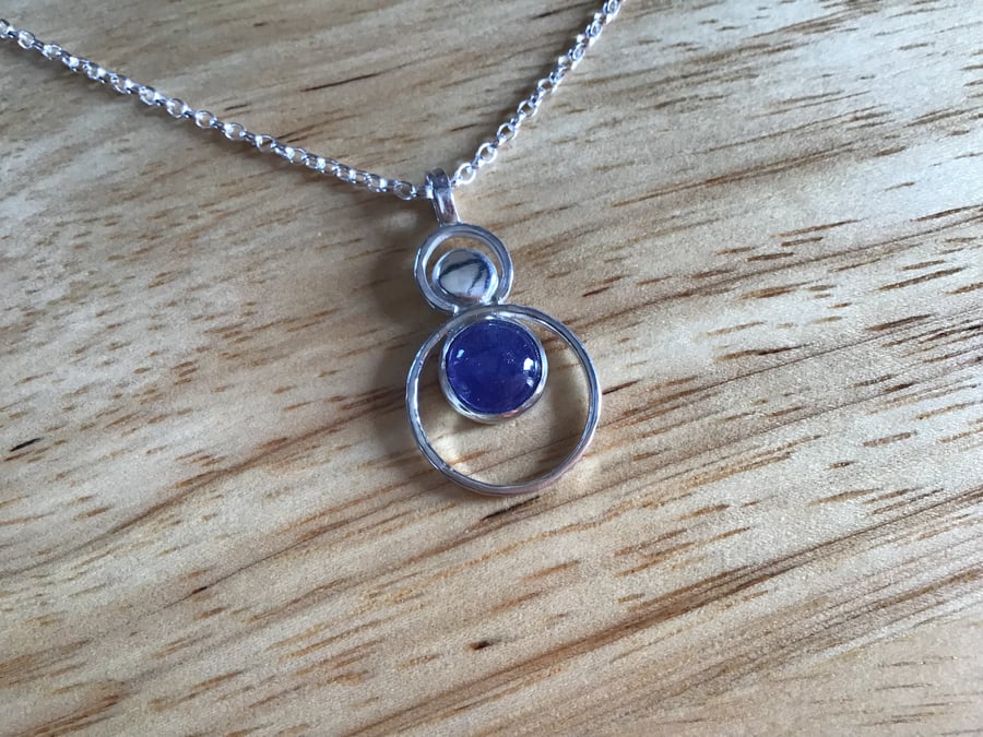 Tanzanite Sterling and Fine silver “Halo” gemstone pendant necklace