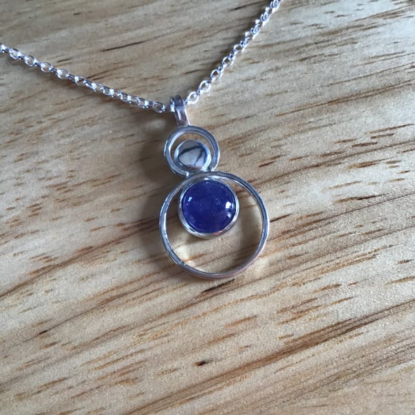 Tanzanite Sterling and Fine silver “Halo” gemstone pendant necklace