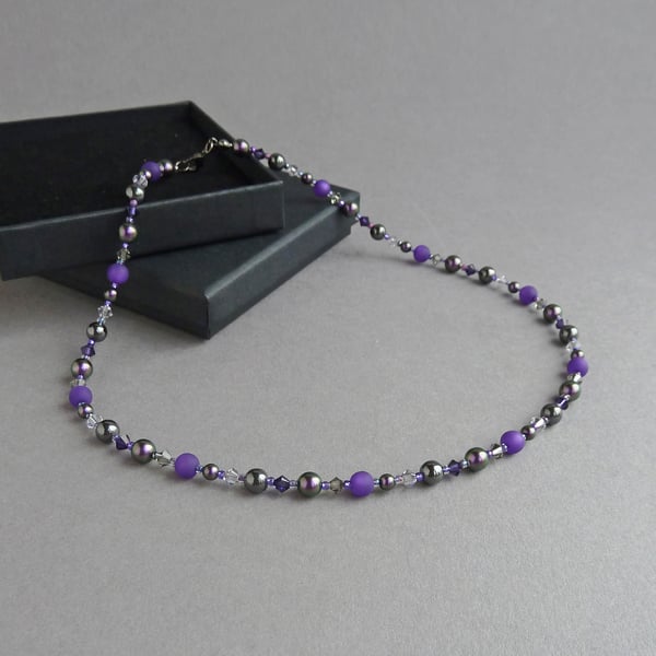 Royal Purple Beaded Necklace - Dark Amethyst Pearl and Crystal Necklaces - Gifts