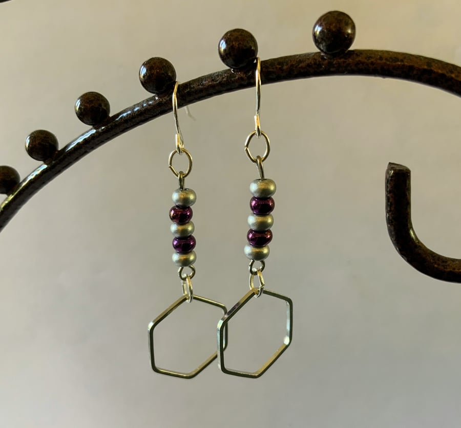 Silver Hexagon Earrings