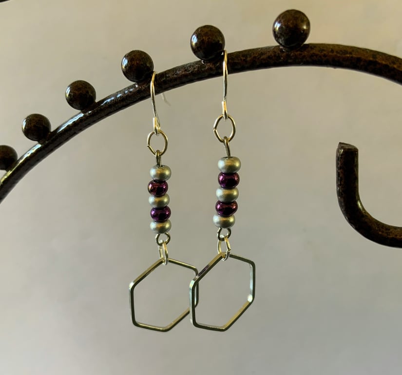 Silver Hexagon Earrings