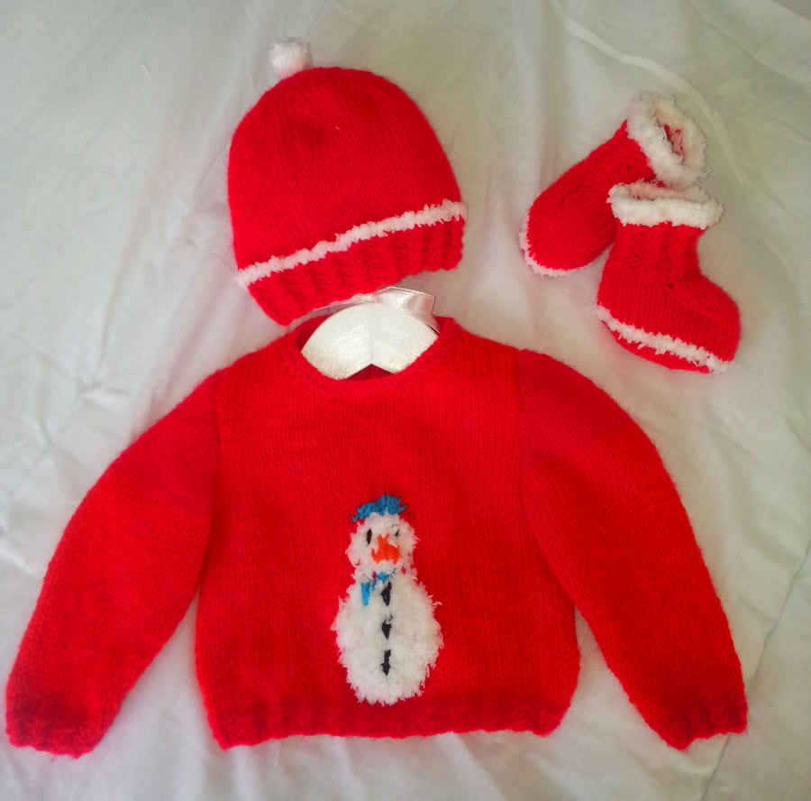 Christmas Baby Sweater, Hat and Bootees Digital Knitting Pattern