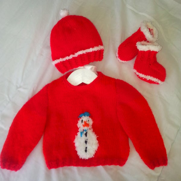 Christmas Baby Sweater, Hat and Bootees Digital Knitting Pattern