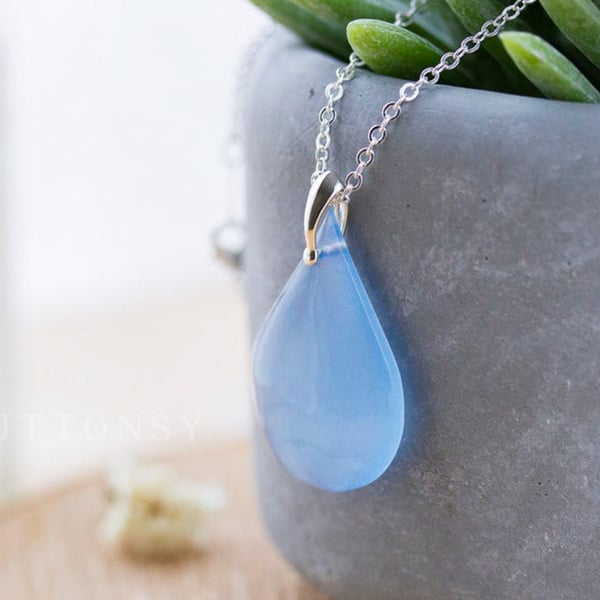 Blue Water Drop Necklace Water Droplet Rain Drop Necklace Something Blue Gifts f