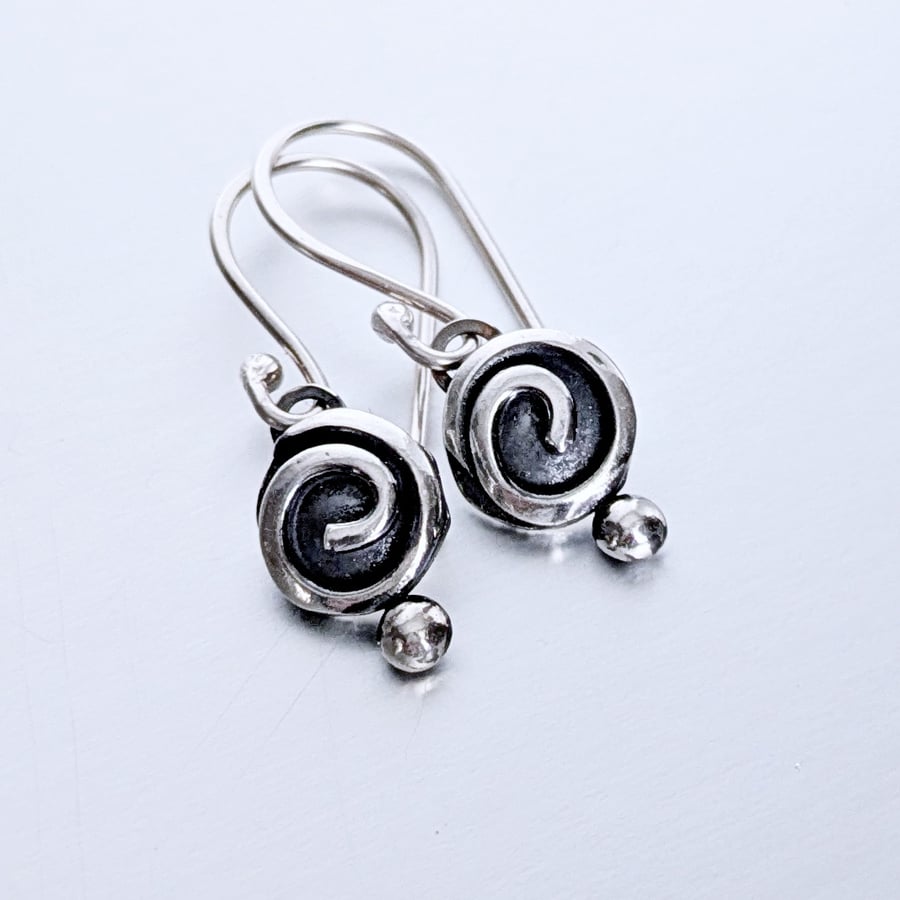 Spiral earrings with dot - celtic earrings