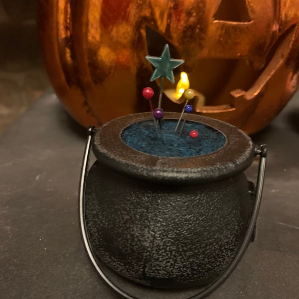 Mini witch pin cushion - blue