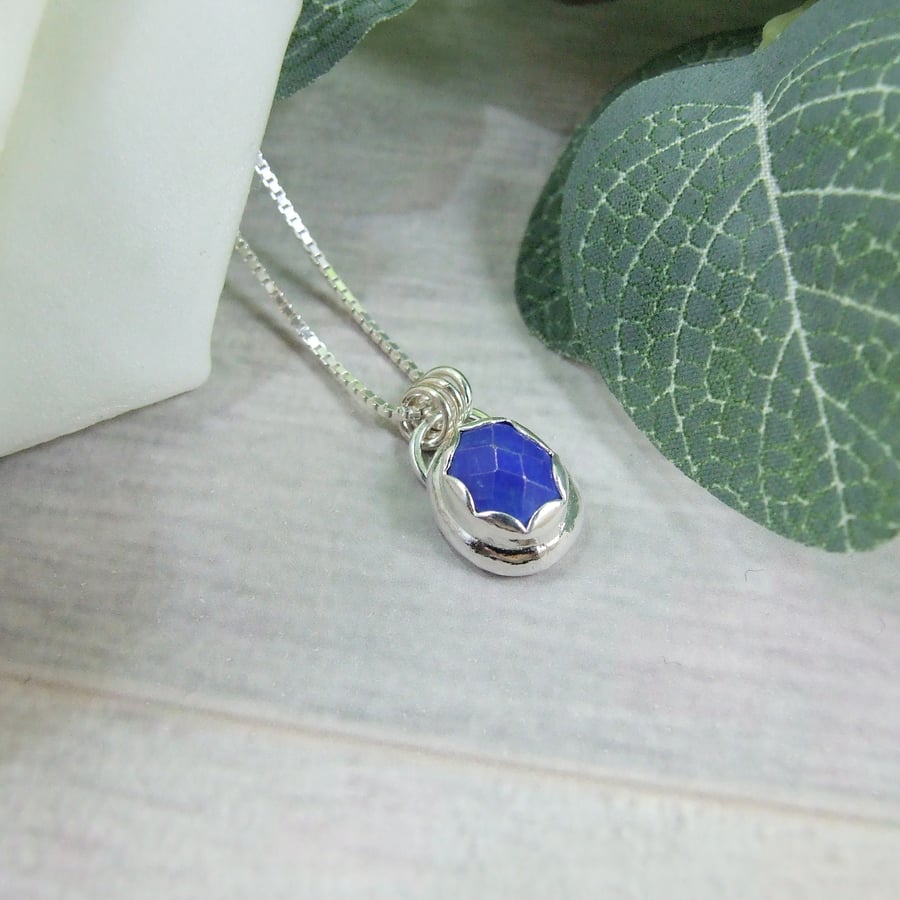 Dainty Lapis Lazuli Necklace. Sterling and Recyced Silver 