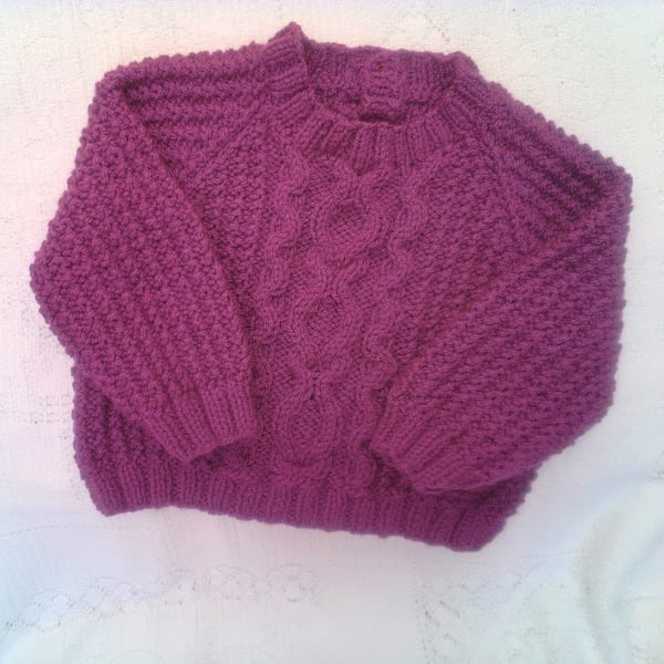 Purple Hand Knitted Cabled Baby's Jumper, Baby Shower Gift, New Baby Gift