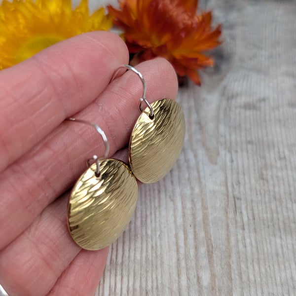Brass Large Textured Domed Disc Earrings - JBJ1069