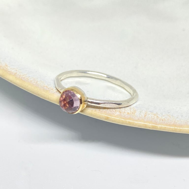 Bi Colour Tourmaline Gold and Silver Ring Handmade