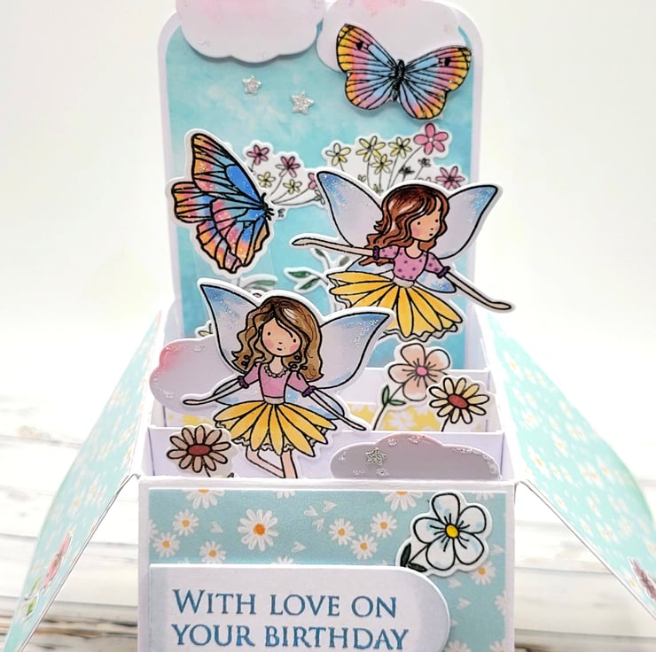 Birthday Card Pop-Up Box with Fairies - butterf... - Folksy