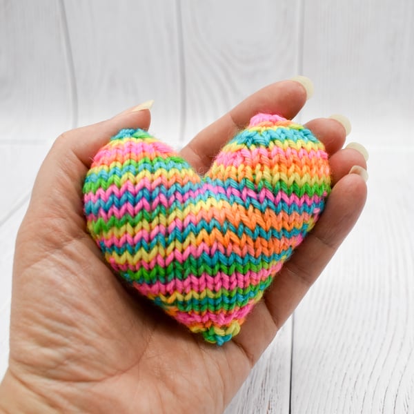SOLD - Hand knitted heart - pocket hug - Multic... - Folksy
