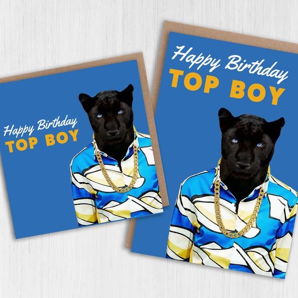 Panther birthday card: Happy birthday top boy