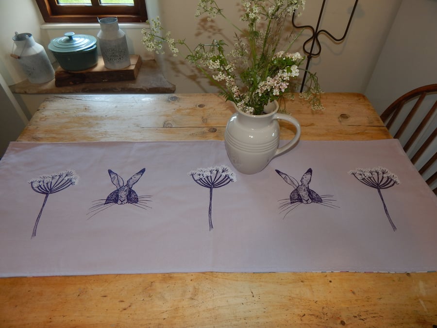 Hare and Cow parsley  - Lilac Table runner