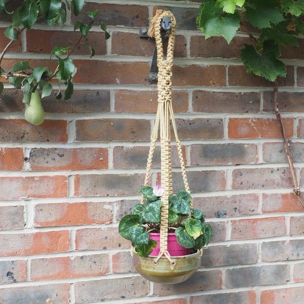 Pierced Ceramic Bowl with Macrame hanger - Green