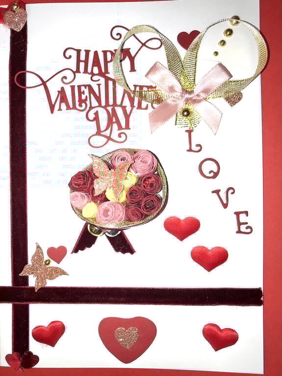 Luxury A5  Valentines Card - 3D Bouquet of Roses - Can be Personalised 