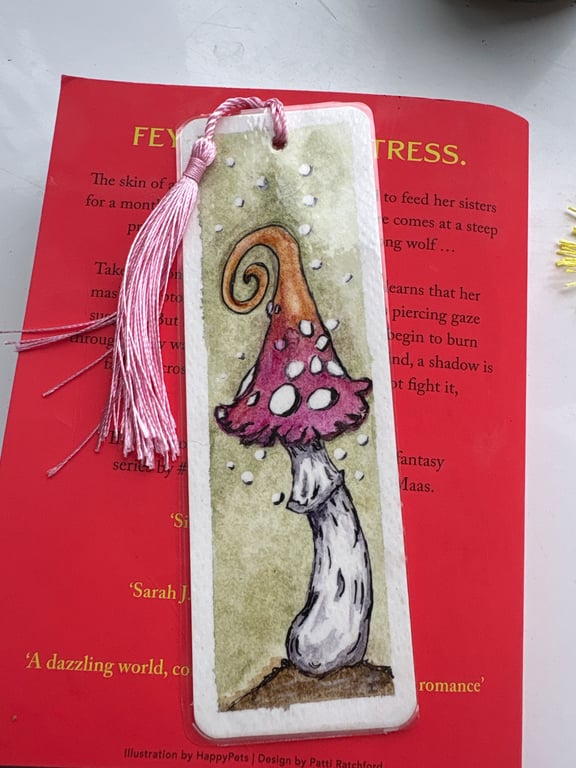 Hand painted watercolour bookmark with pink tassel