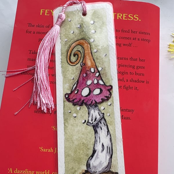 Hand painted watercolour bookmark with pink tassel