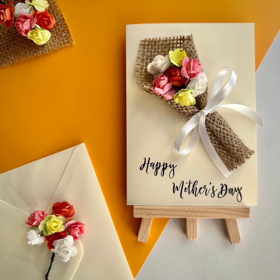 Colourful rose flower bouquet card for Mother's Day 3D floral keepsake gift