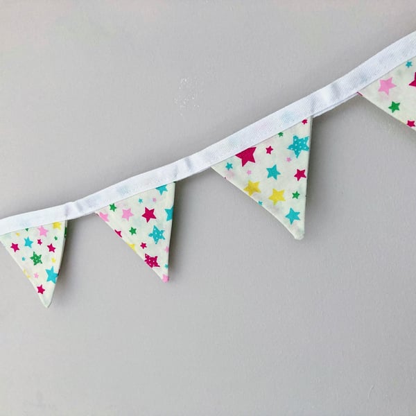 Multicoloured Stars Mini Bunting. Double Sided Cotton Fabric.