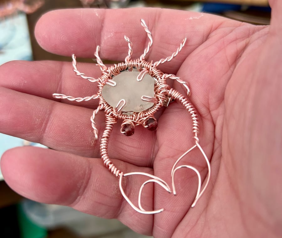 Sea Glass Crab Brooch  -  Beautiful Rose Gold 