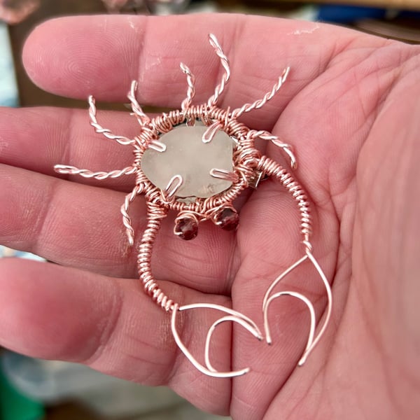 Sea Glass Crab Brooch  -  Beautiful Rose Gold 