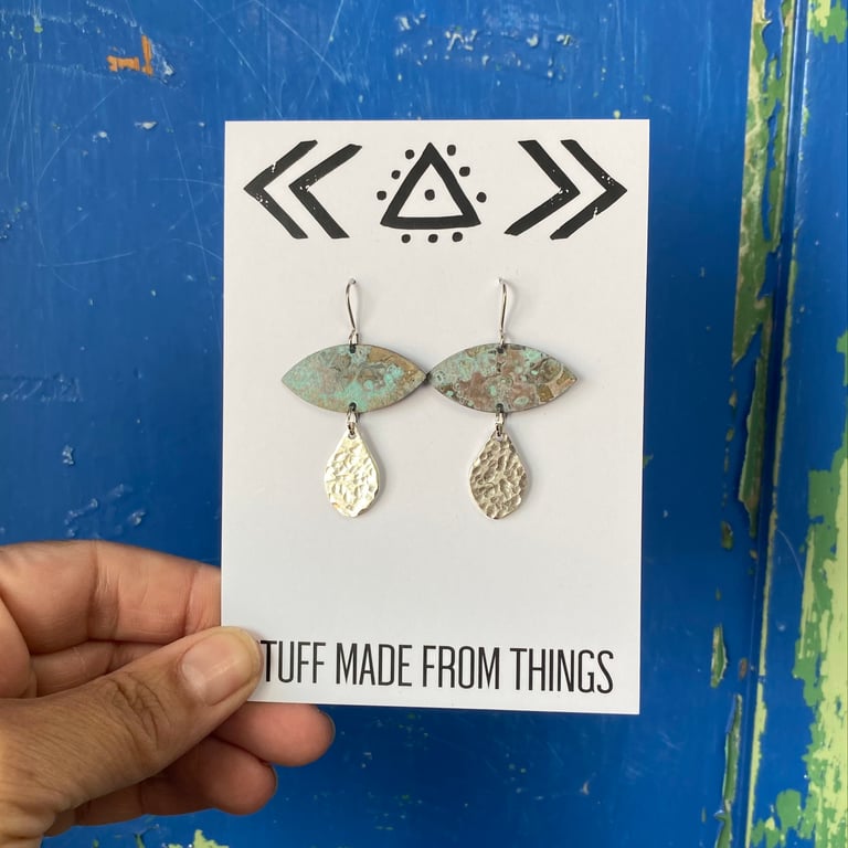 SACRED TEARS Patinated Turquoise Drop Earrings 