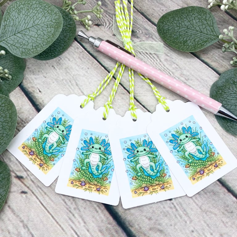 Axolotl Gift Tags - set of 4 tags - Cute Axolotl 
