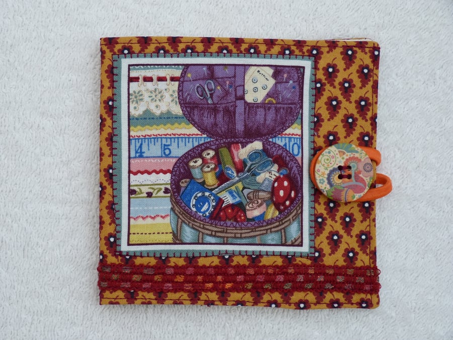 Sewing Needle Case with Sewing Basket Panel. Yellow.